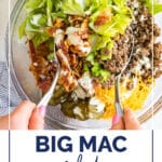 Pinterest graphic for Big Mac salad recipe.
