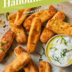 Pinterest graphic for halloumi fries recipe.