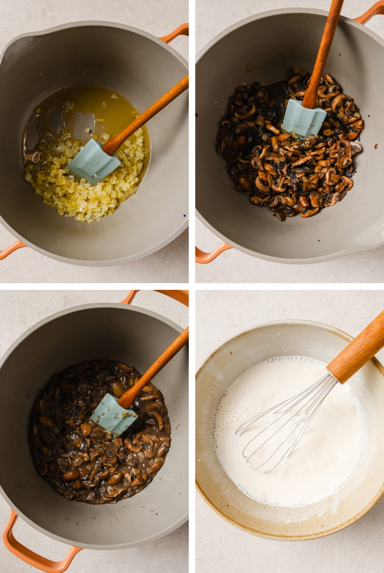 The step-by-step process of how to make Hungarian mushroom soup.
