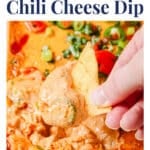 Pinterest graphic for the chili cheese dip recipe.