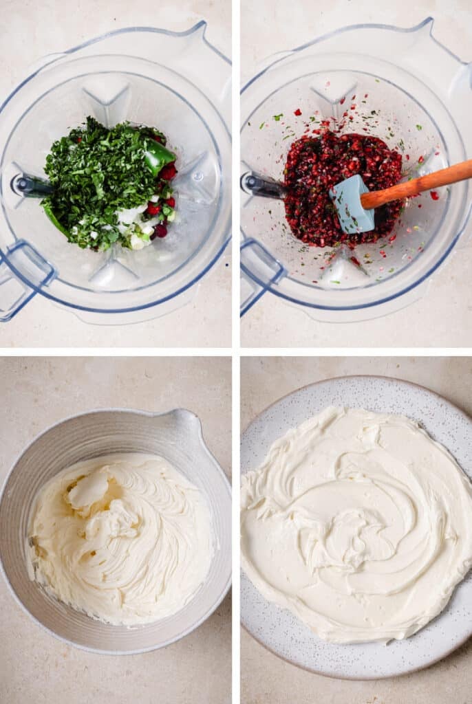 The step-by-step process of how to make jalapeño cranberry dip.