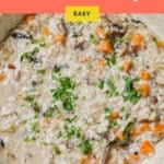 Pinterest graphic for the wild rice mushroom soup recipe.