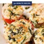 Pinterest graphic for the baked tomatoes with parmesan and mozzarella cheese recipe.