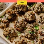 Pinterest graphic for the sausage stuffed mushrooms recipe.