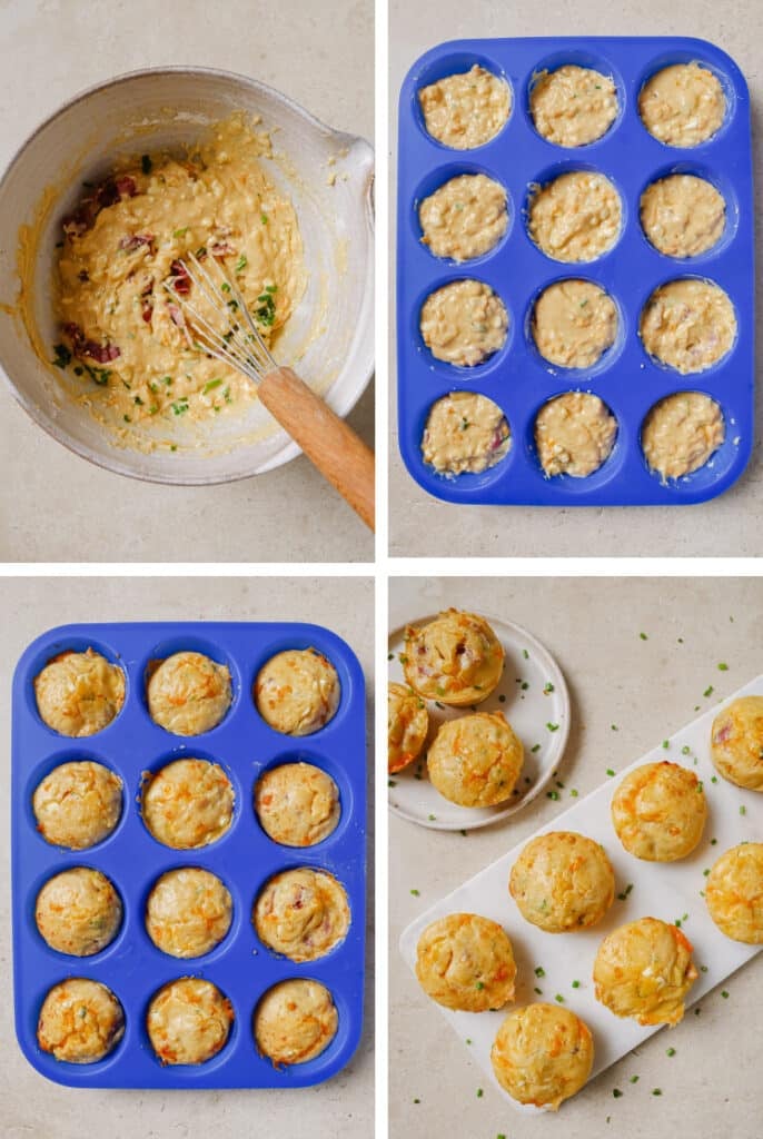 The final steps for how to make cottage cheese breakfast muffins.