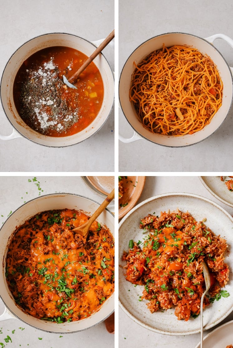 The step-by-step process of how to make stuffed bell pepper casserole.