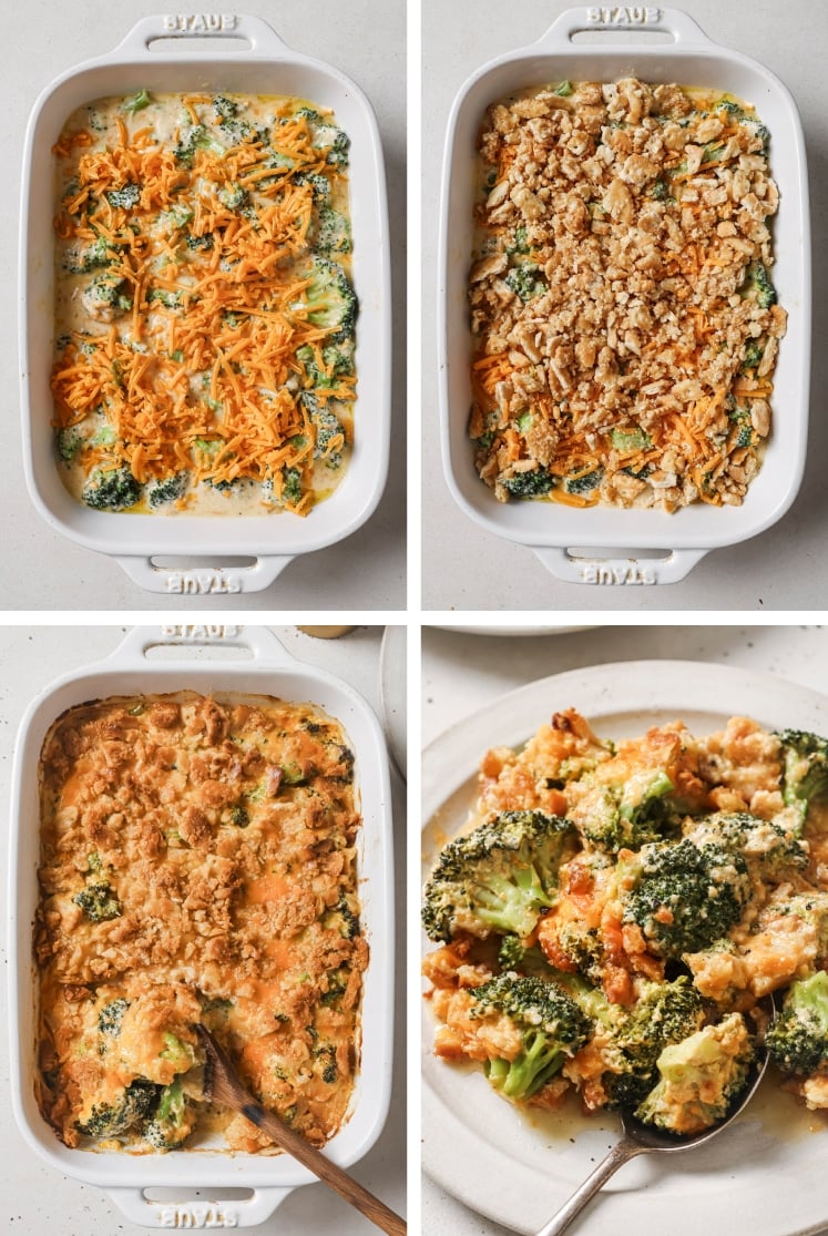 The step-by-step process of how to make broccoli casserole.