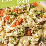 Pinterest graphic for the chicken tortellini soup recipe.