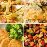 A collage of four fast dinner recipes.