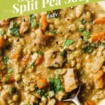 Pinterest graphic for the slow cooker split pea soup recipe.