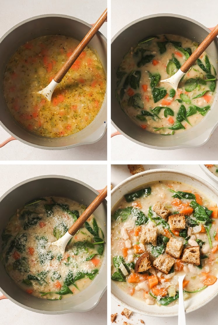 The step-by-step process of how to make white bean soup.