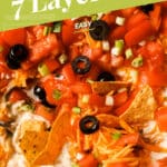 Pinterest graphic for the 7-layer dip recipe.
