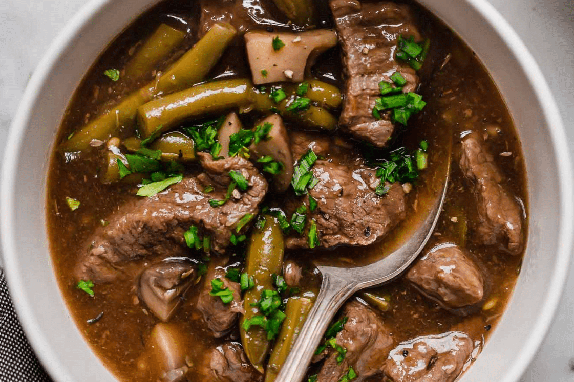 Instant Pot beef stew in a bowl.