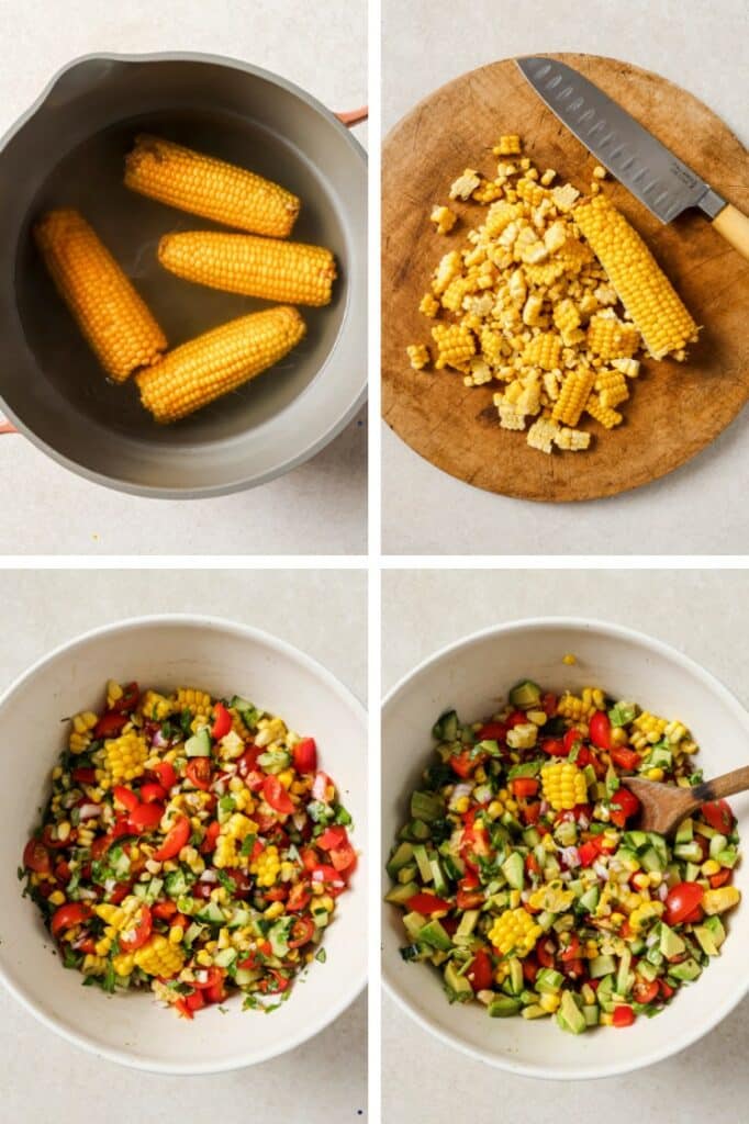 The step-by-step process of how to make the fresh corn salad recipe.
