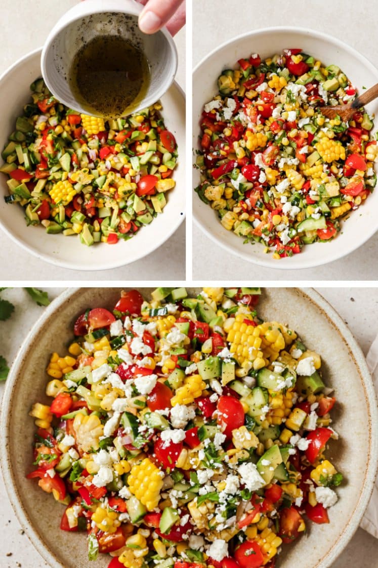 The step-by-step process of how to make the fresh corn salad recipe.