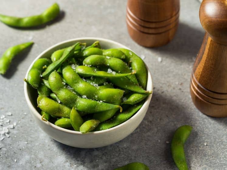 Organic green edamame beans with sea salt