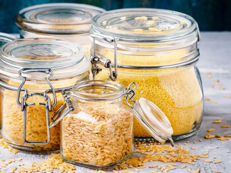 Glass jars of grains.