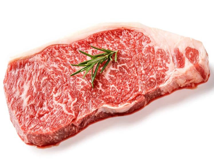 Wagyu striploin steak isolated on white