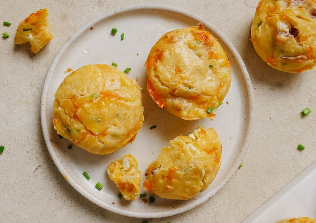 Cottage cheese breakfast muffins on a plate.