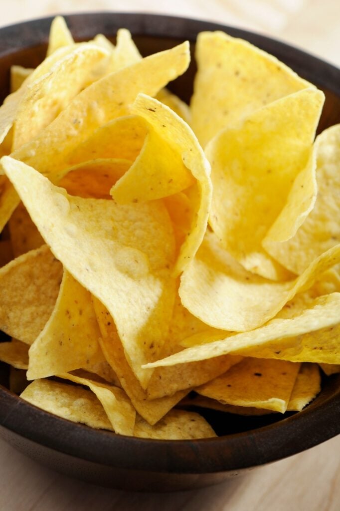 Tortilla chips in a bowl.