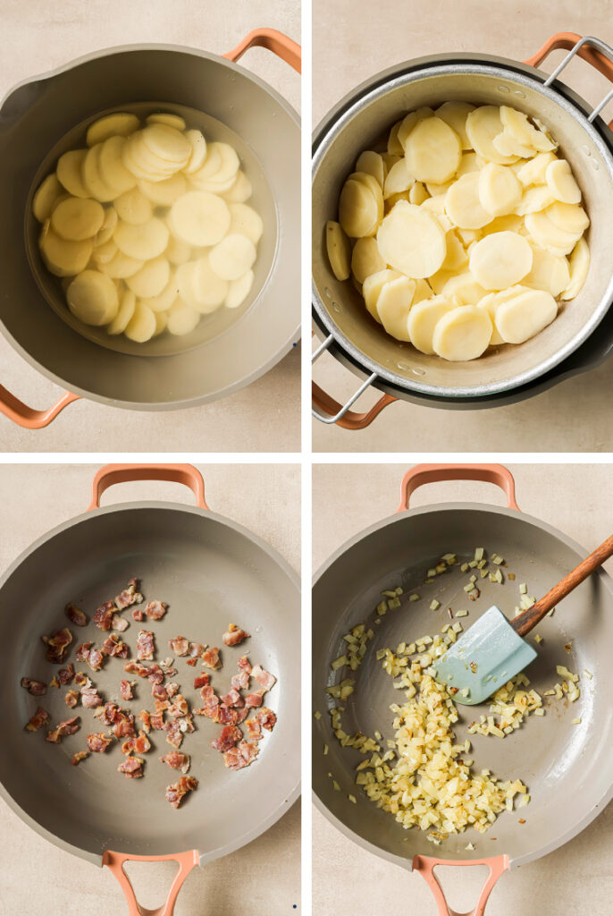 The step-by-step process of how to make the German potato salad recipe.