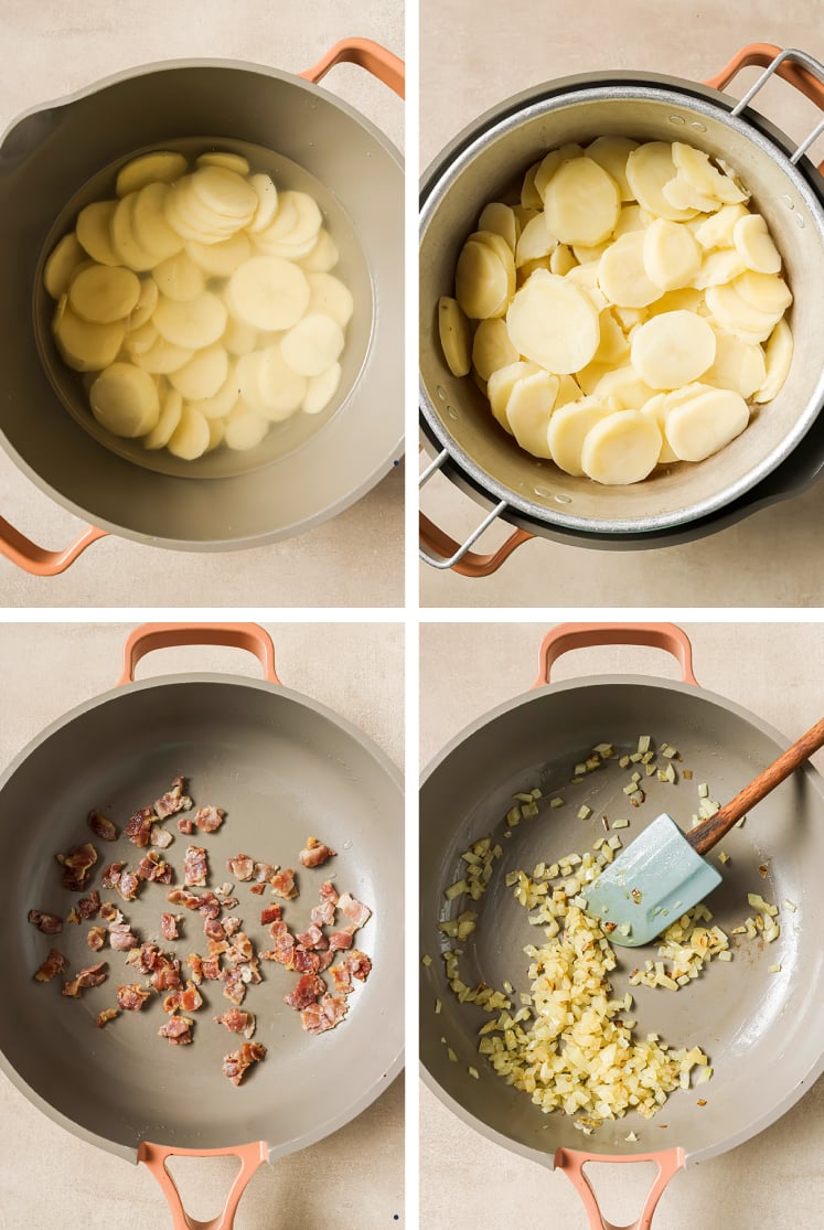 The step-by-step process of how to make the German potato salad recipe.