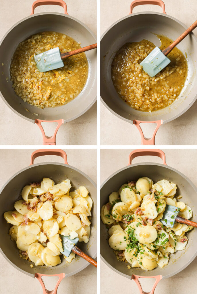 The step-by-step process of how to make the German potato salad recipe.