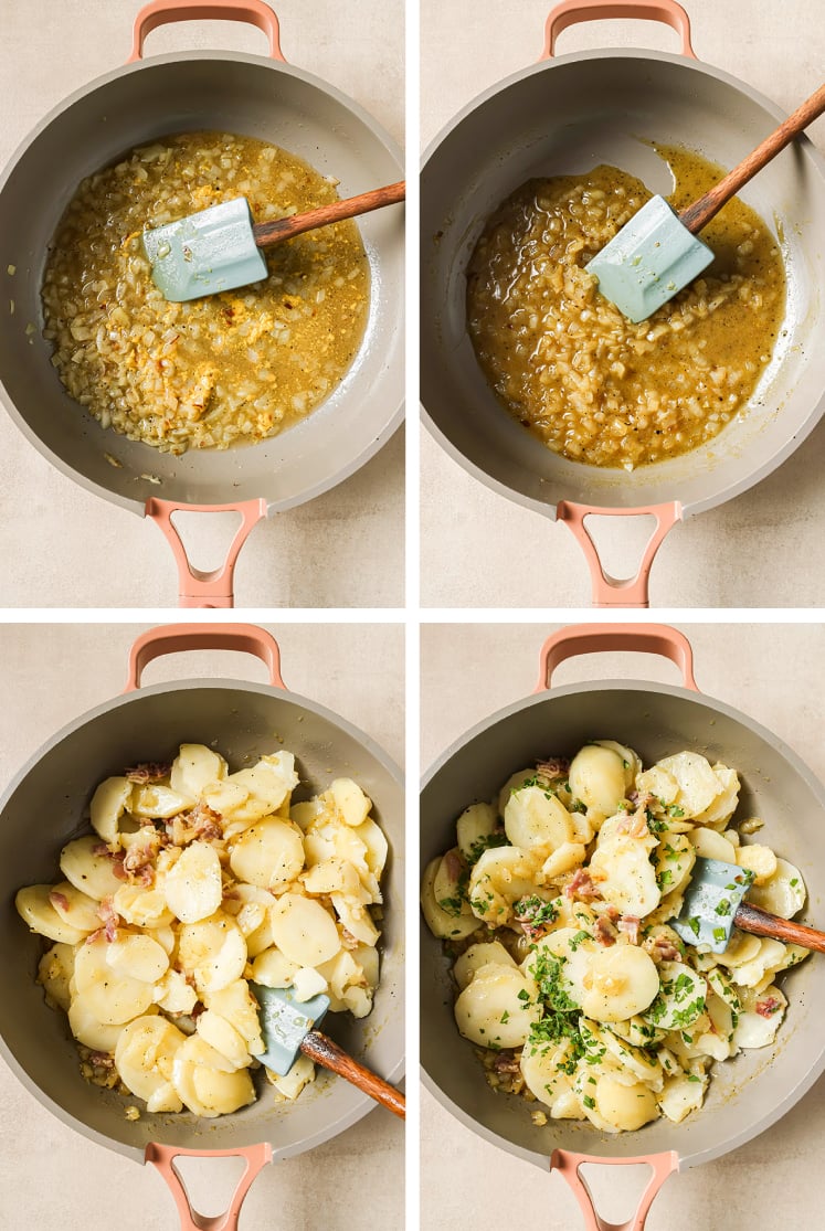 The step-by-step process of how to make the German potato salad recipe.
