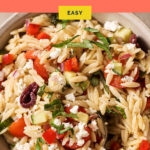 Pinterest graphic for the Italian orzo pasta salad recipe.