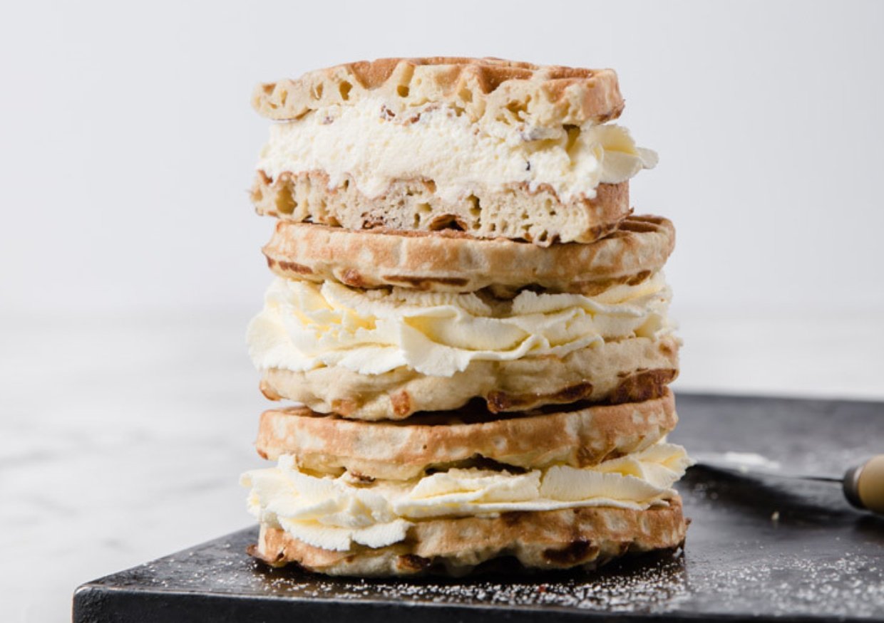 A stack of keto cream puff chaffles.