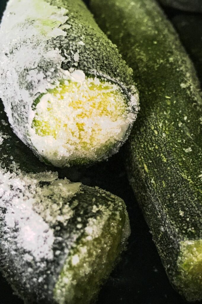 Three whole frozen zucchini.