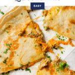 Pinterest graphic for the tuna melt quesadillas recipe.