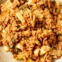 A plate of unstuffed cabbage rolls.