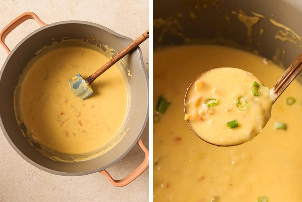 The step-by-step process of how to make the Wisconsin beer cheese soup recipe.