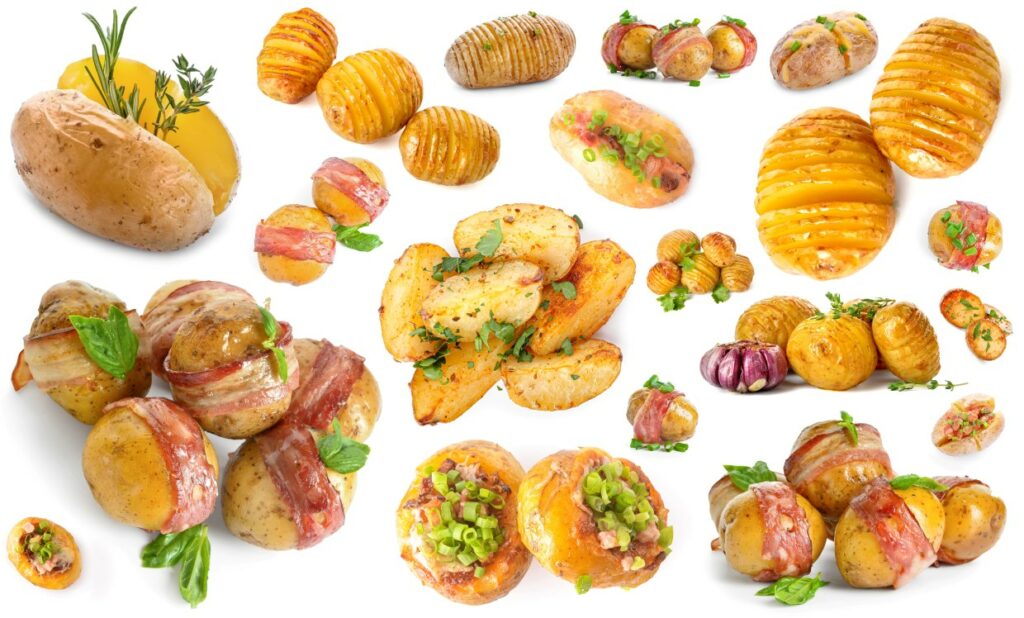 Many different potato dishes.