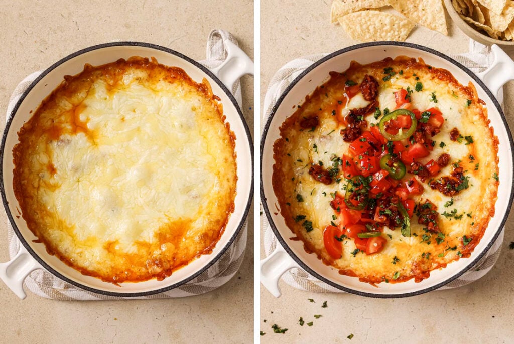 The step-by-step process of how to make the queso fundido recipe.