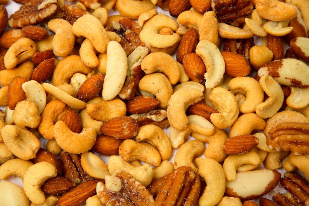 A variety of roasted nuts.