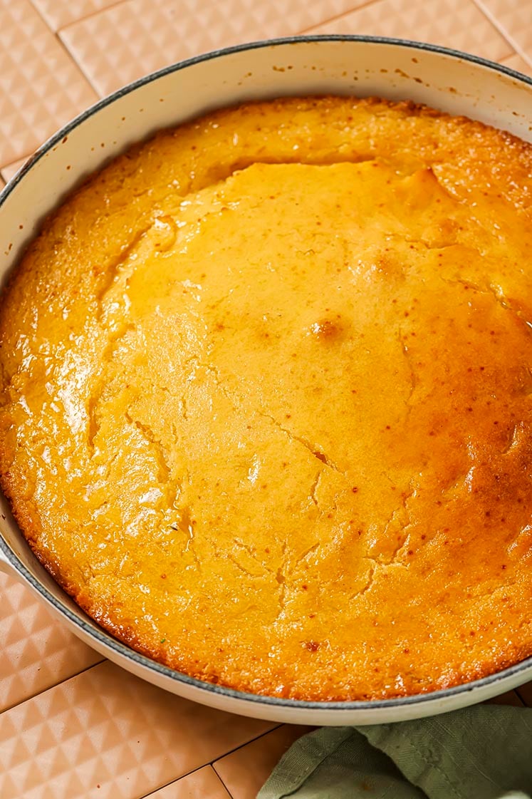 Honey butter skillet cornbread batter in a skilet.