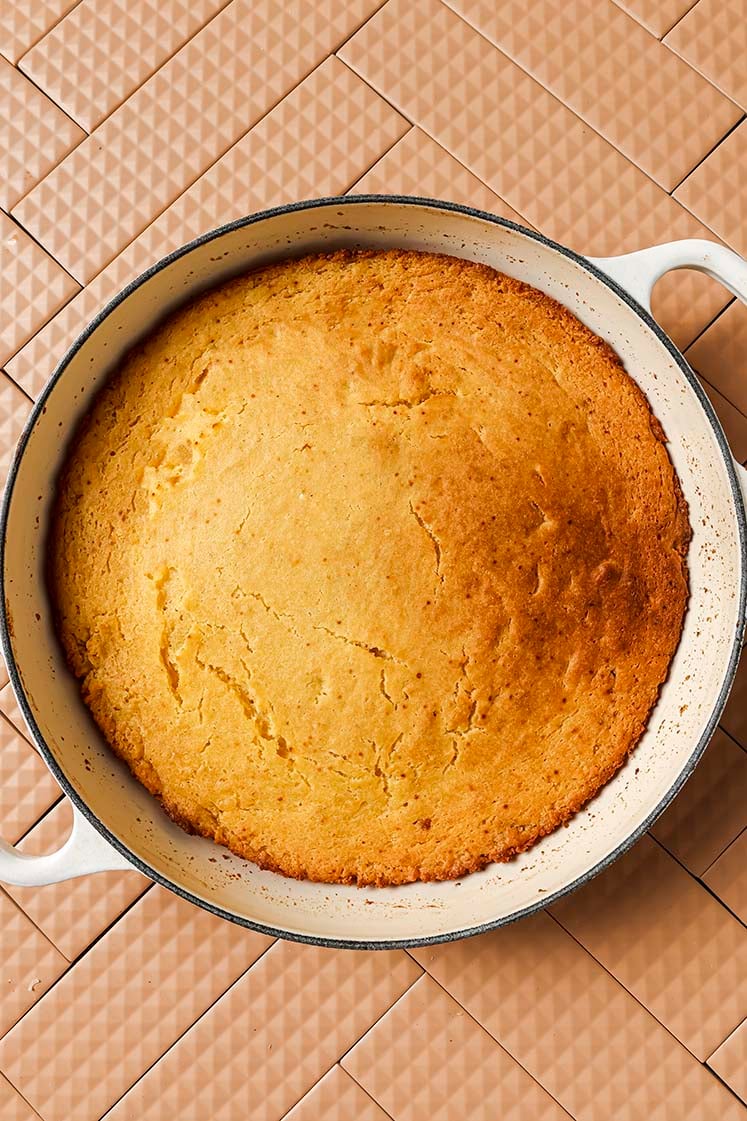 Baked honey butter skillet cornbread in a skilet.