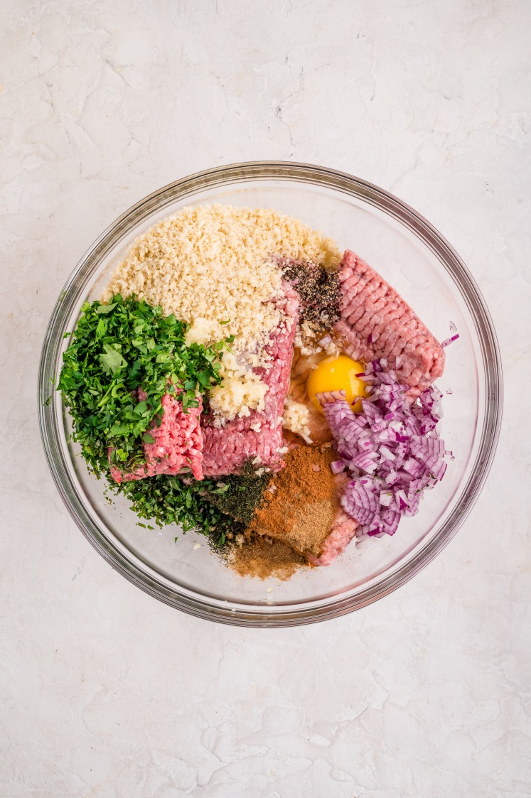 Ingredients combined in a bowl before mixing.