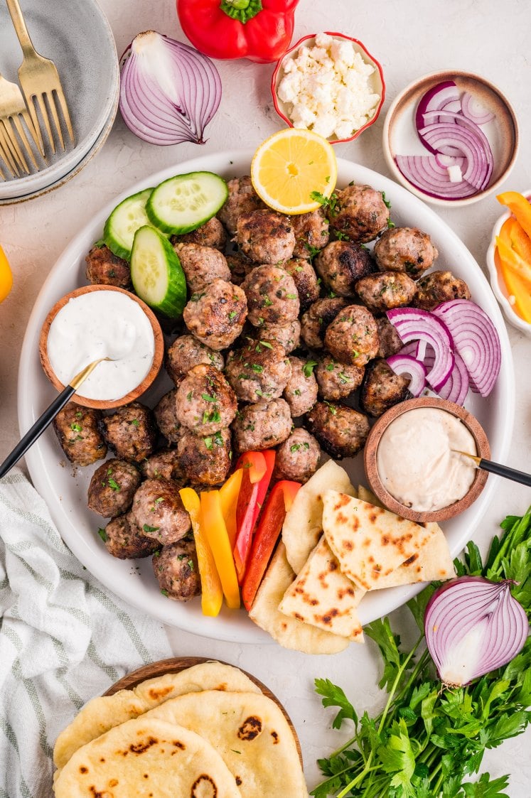 Greek meatballs with pita and tzatziki.