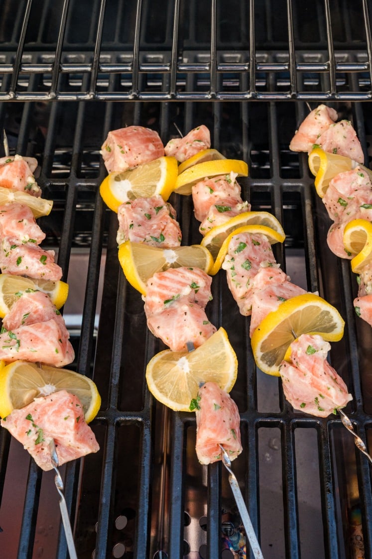 The skewers go straight onto a hot grill.