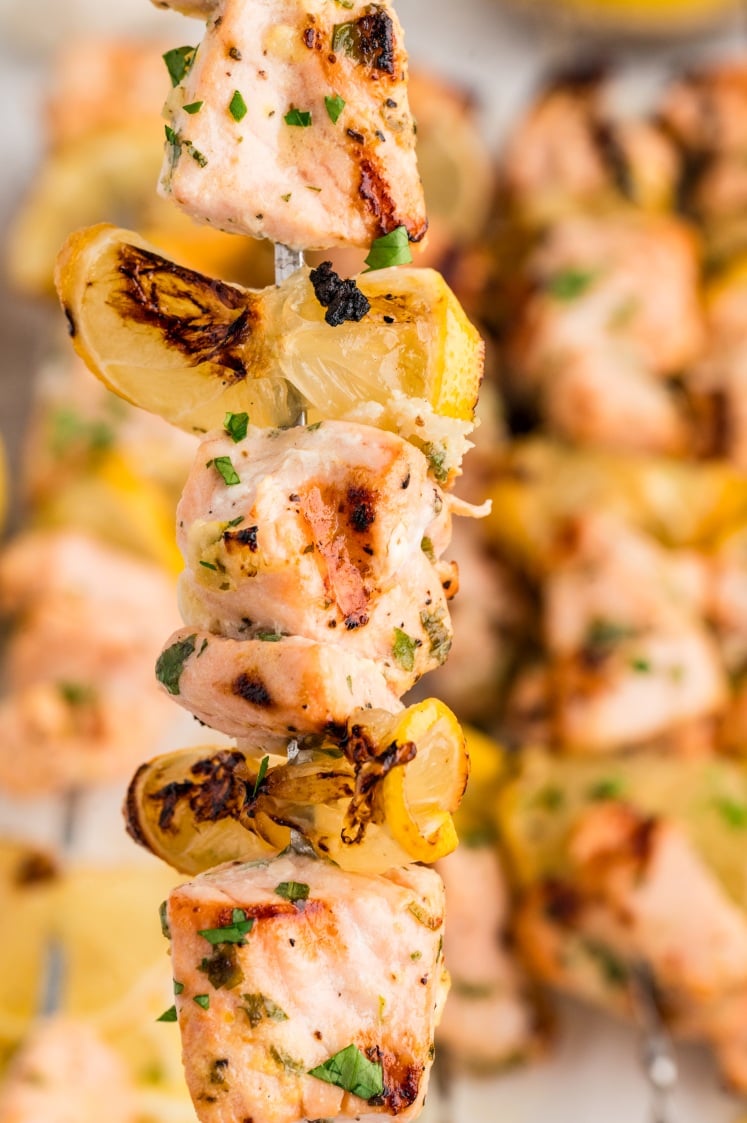 Lemon Garlic Salmon Skewers