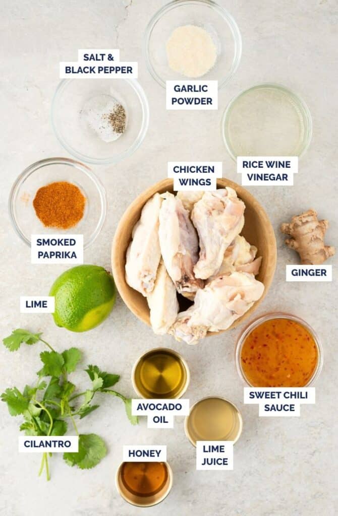 Ingredients for air fryer chicken wings.